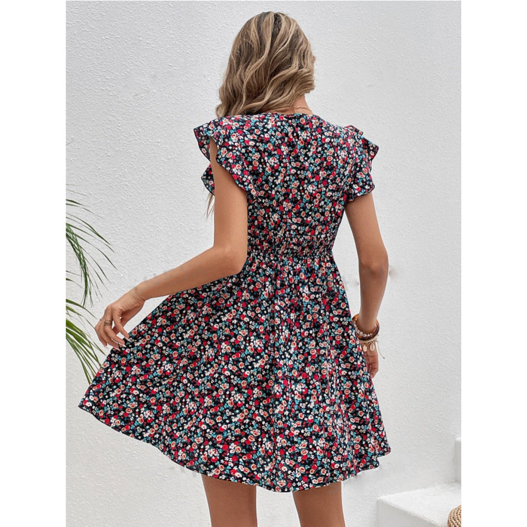 Petite floral ruffle midi dress