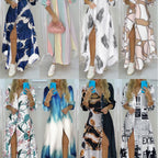 Button-down floral maxi dress with high slit