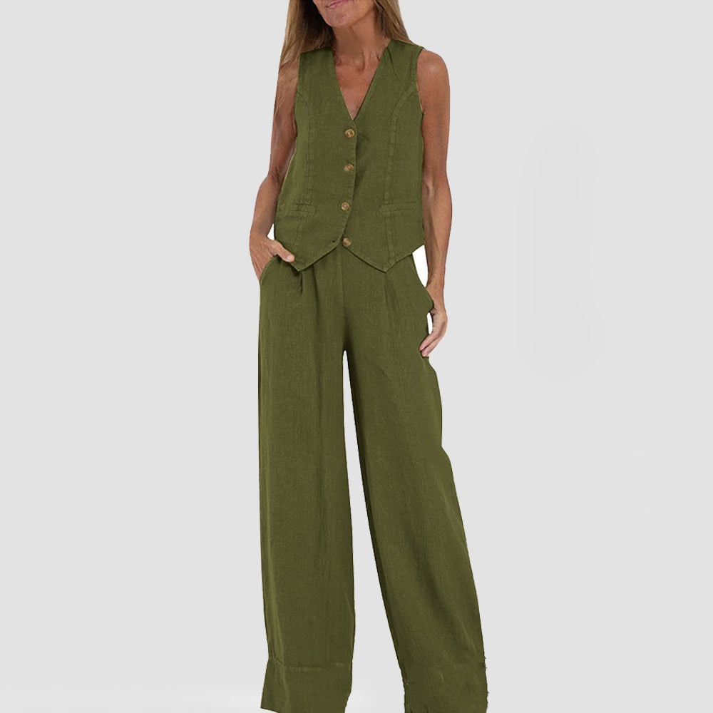 Casual Sleeveless Top with Straight Pants