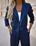 Casual Striped Outfit with Lapel Top