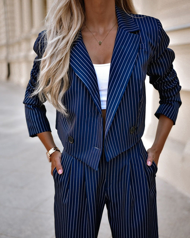 Casual Striped Outfit with Lapel Top