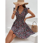 Petite floral ruffle midi dress
