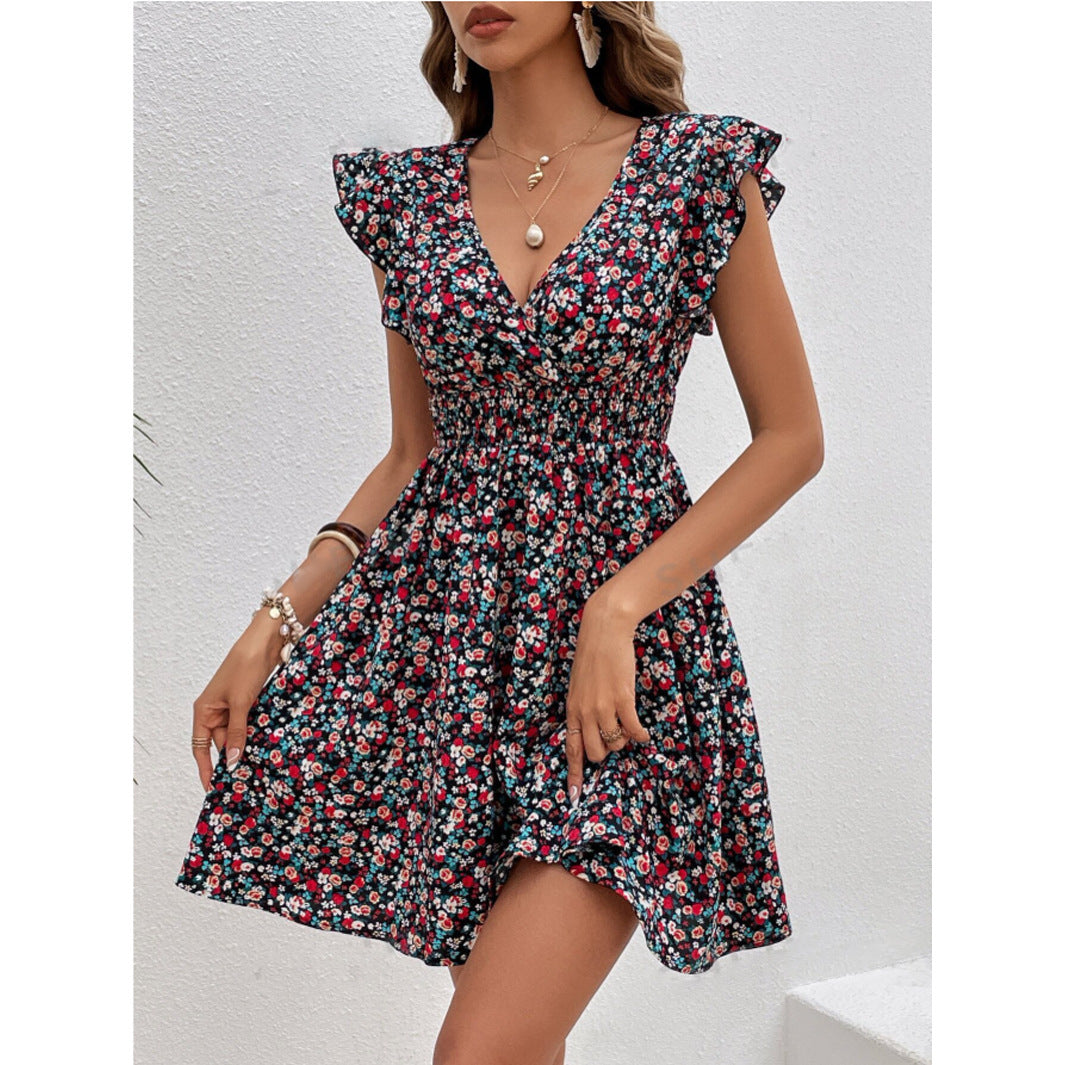 Petite floral ruffle midi dress