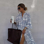 Autumn V-neck ruffle shirt dress