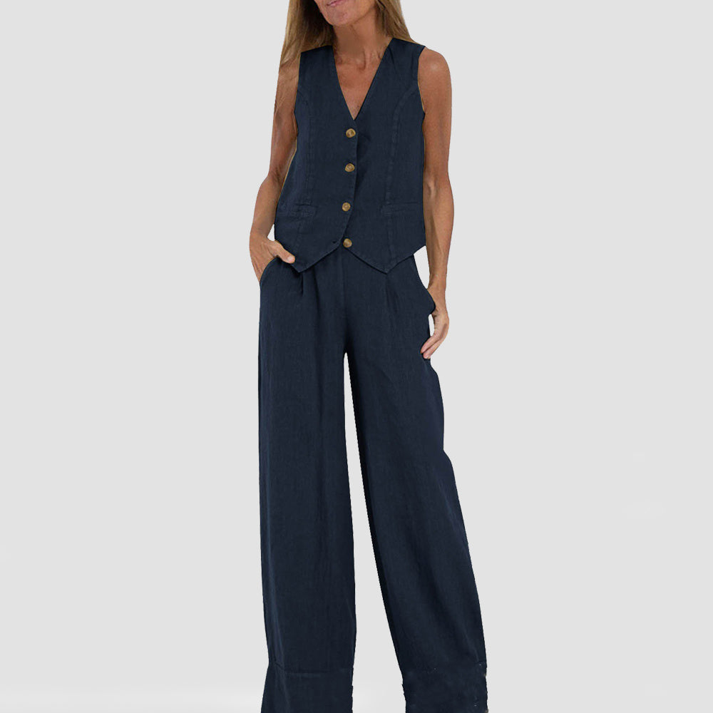 Casual Sleeveless Top with Straight Pants