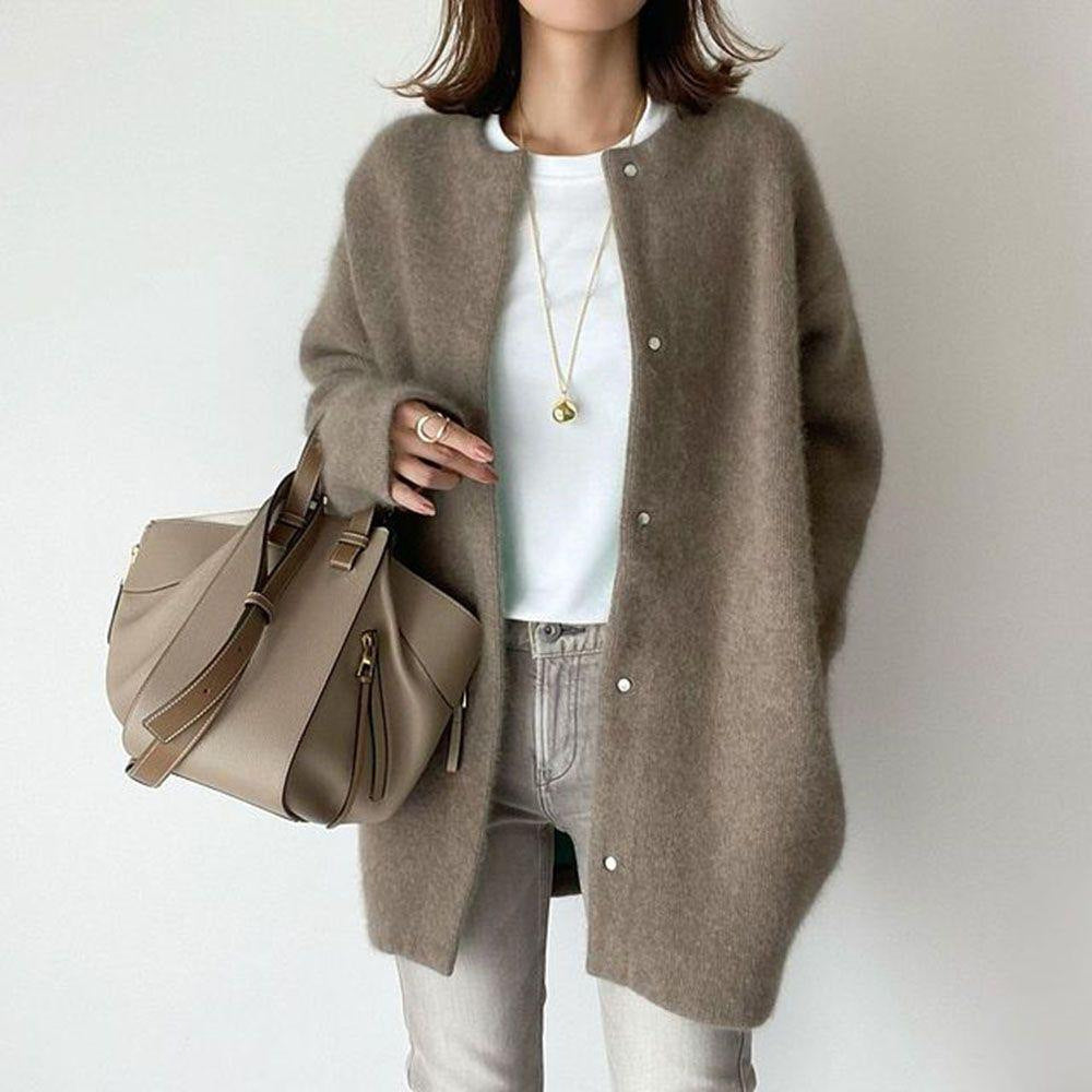 Round Neck Single Breasted Cardigan