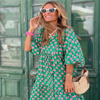 Vintage boho printed V-neck maxi dress