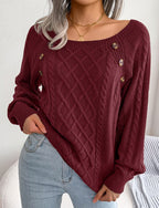 Square Neck Knitted Sweater with Buttons