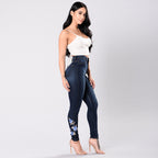 Floral embroidered high-rise jeans