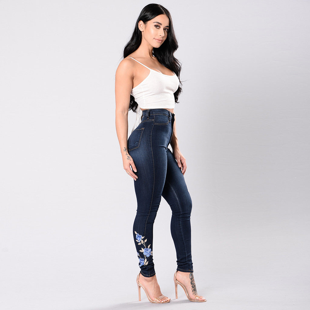 Floral embroidered high-rise jeans