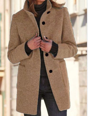 Stand Collar Wool Coat