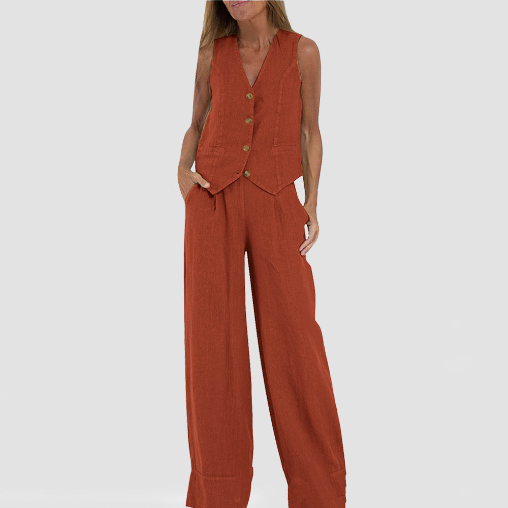 Casual Sleeveless Top with Straight Pants