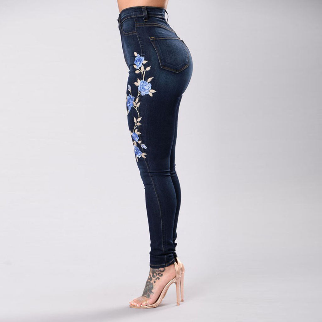 Floral embroidered high-rise jeans