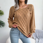 Square Neck Knitted Sweater with Buttons