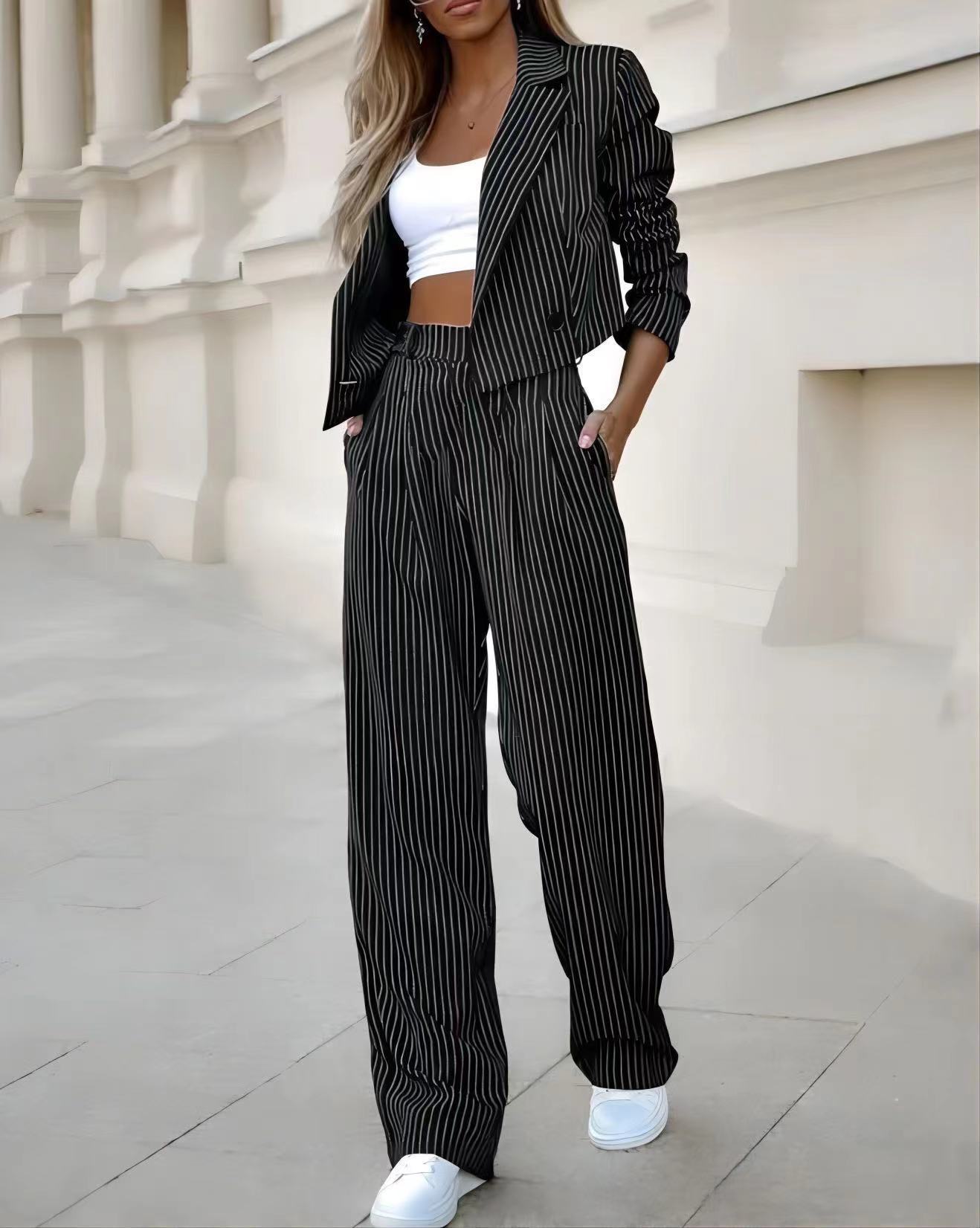 Casual Striped Outfit with Lapel Top