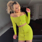 Off-shoulder long-sleeve top and skirt set