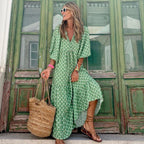 Vintage boho printed V-neck maxi dress