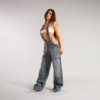 Y2K denim overalls with pockets