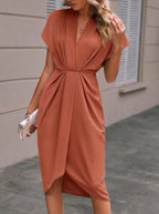 Summer batwing V-neck pleated dress