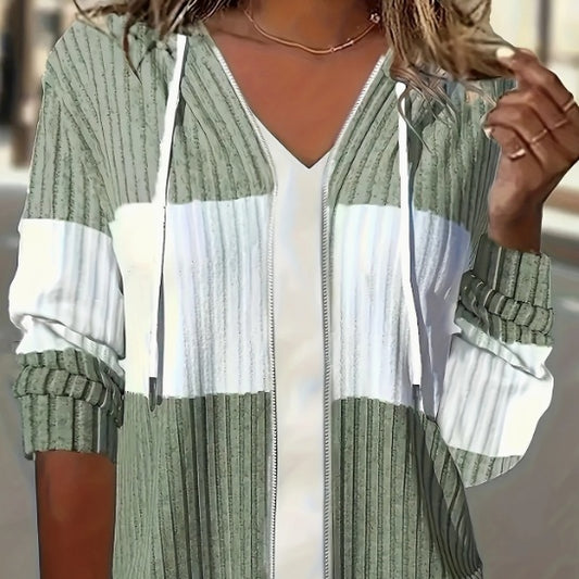 Casual colorblock hooded zip jacket
