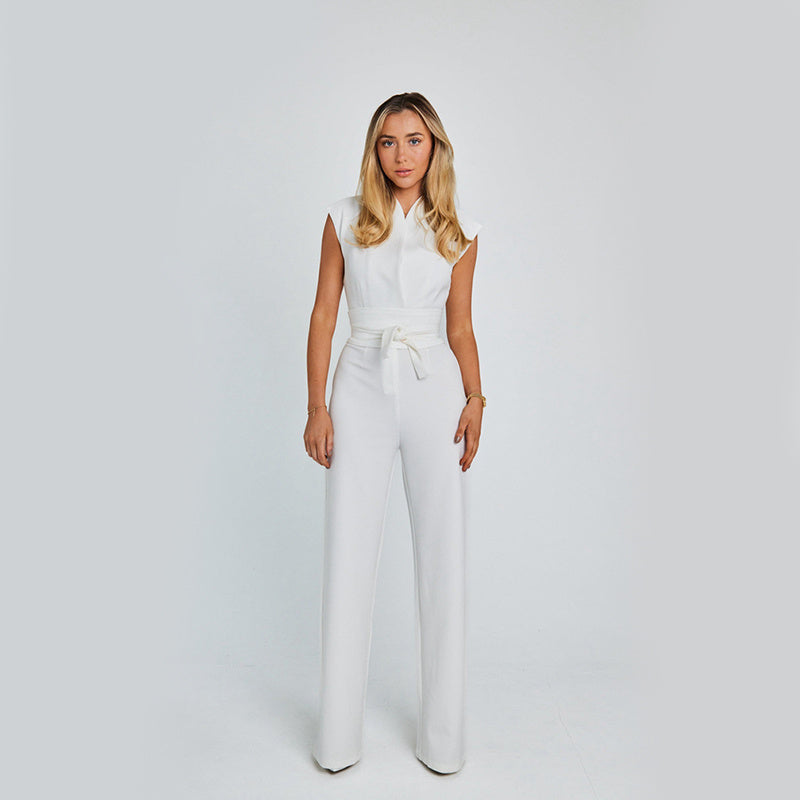 Casual Wide Leg Jumpsuit with V-Neck