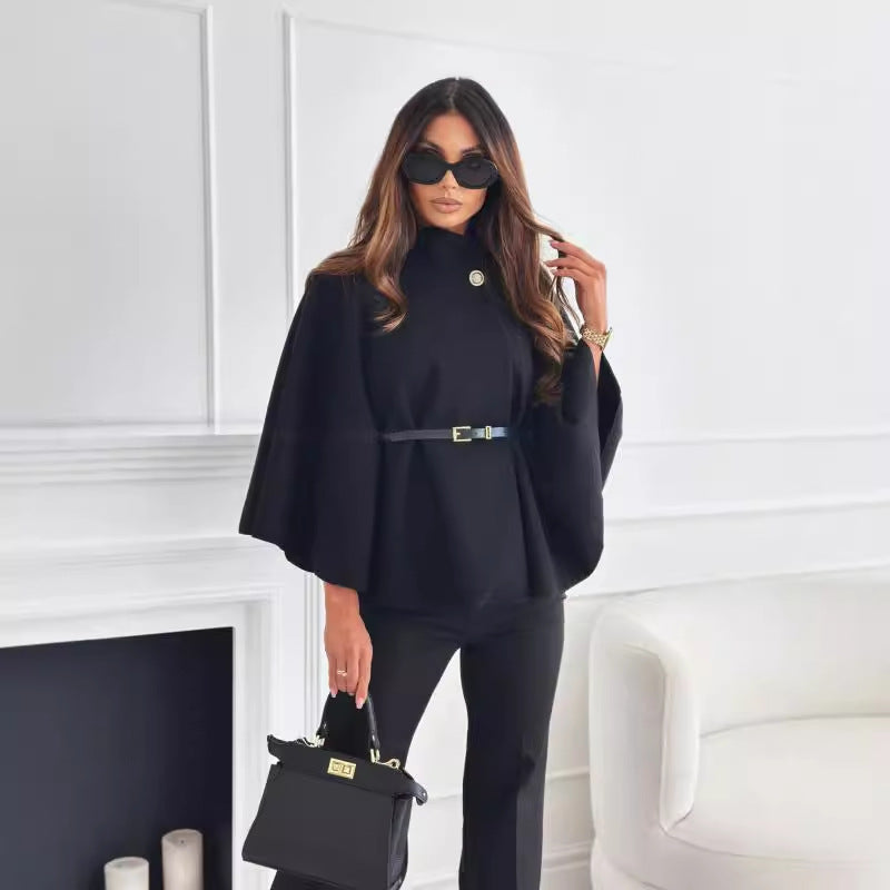 Batwing Sleeve Wool Blend Outerwear