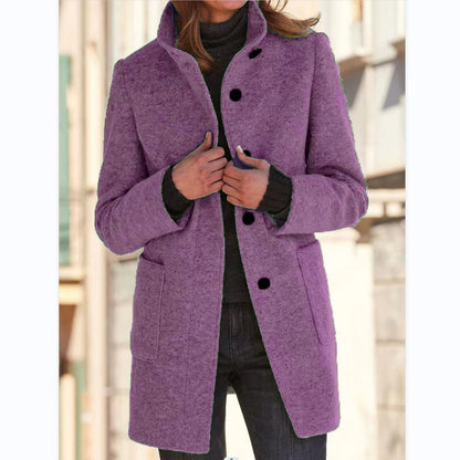 Stand Collar Wool Coat