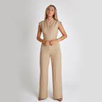 Casual Wide Leg Jumpsuit with V-Neck