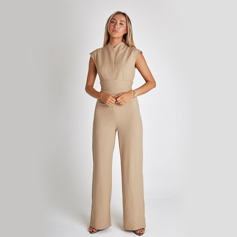 Casual Wide Leg Jumpsuit with V-Neck