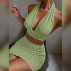 Halter Lace-Up Top and Skirt Set