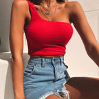 One-shoulder cropped tank top