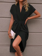 Summer batwing V-neck pleated dress