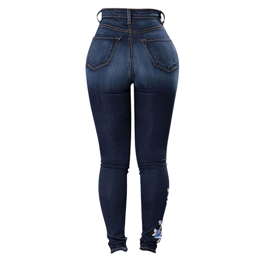 Floral embroidered high-rise jeans
