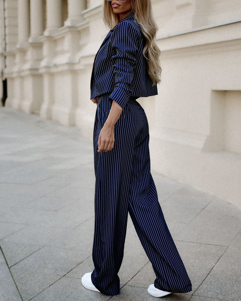 Casual Striped Outfit with Lapel Top