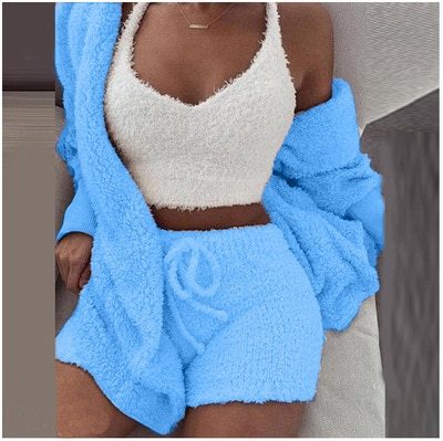Cozy homewear long-sleeve crop top & shorts