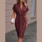 Summer batwing V-neck pleated dress