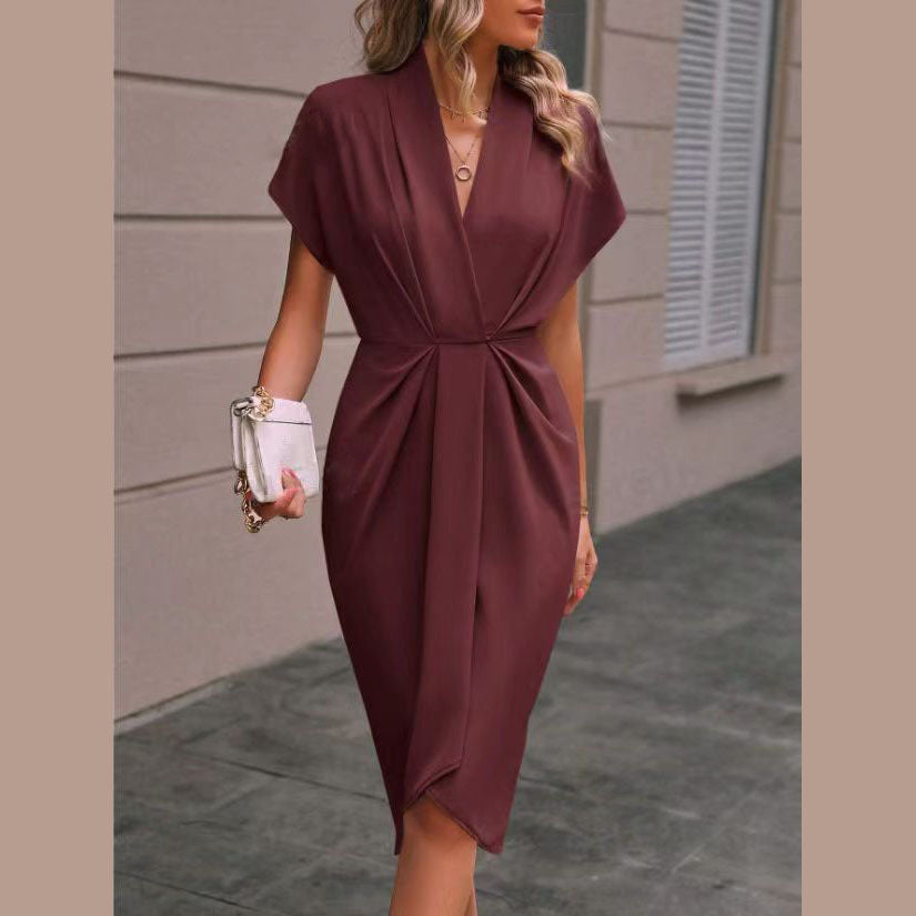 Summer batwing V-neck pleated dress