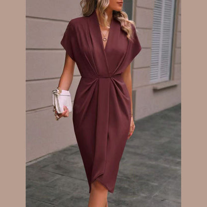 Summer batwing V-neck pleated dress