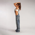 Y2K denim overalls with pockets