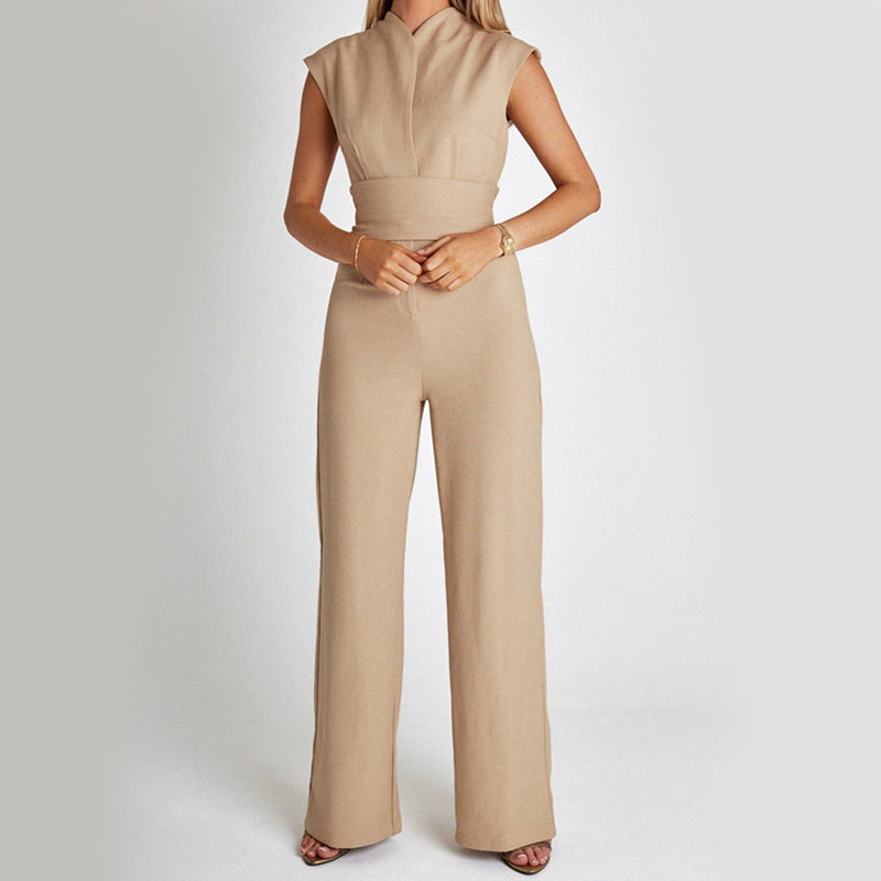 Casual Wide Leg Jumpsuit with V-Neck
