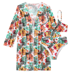 Floral Tie-Front Bikini Set, 3 Pieces