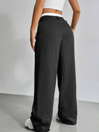 Striped high-waist straight trousers with pockets