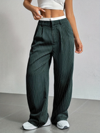 Striped high-waist straight trousers with pockets