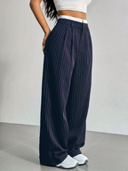 Striped high-waist straight trousers with pockets