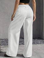 Striped high-waist straight trousers with pockets