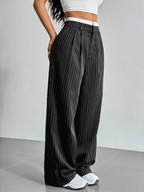 Striped high-waist straight trousers with pockets