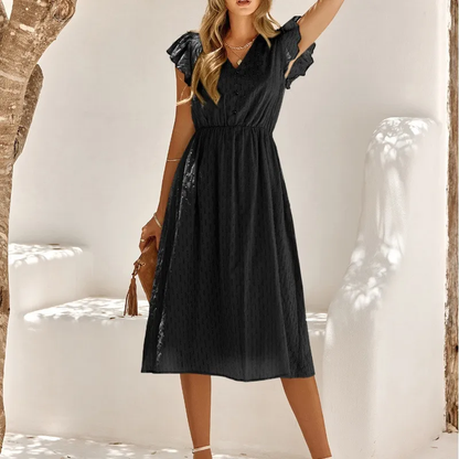 Summer solid V-neck casual dress