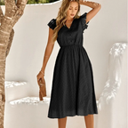 Summer solid V-neck casual dress