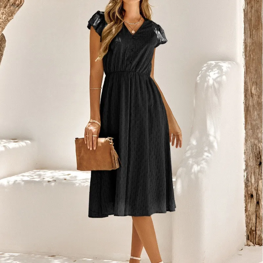 Summer solid V-neck casual dress