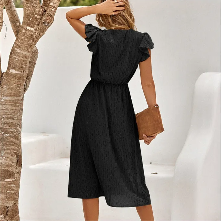 Summer solid V-neck casual dress